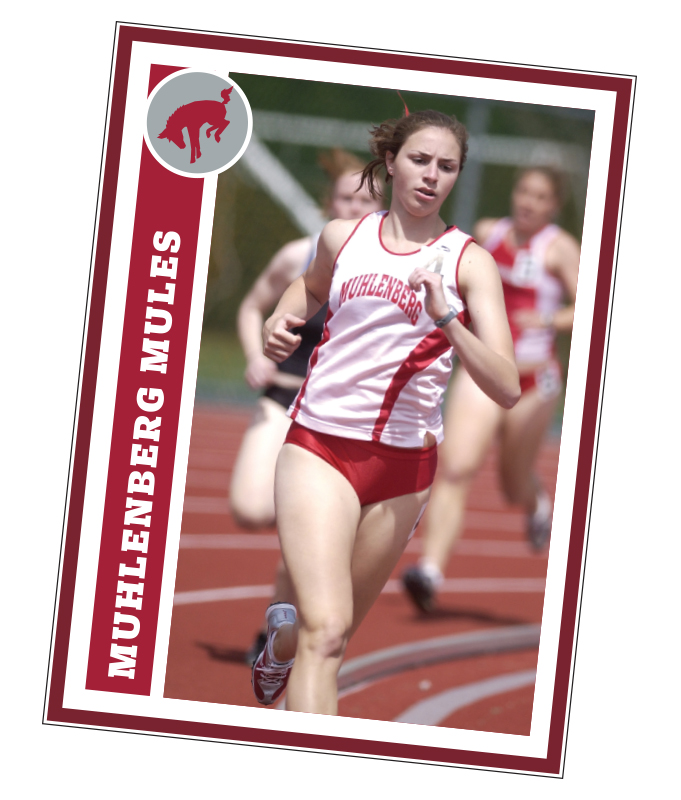 A trading card that says Muhlenberg Mules with a photo of a runner on a track