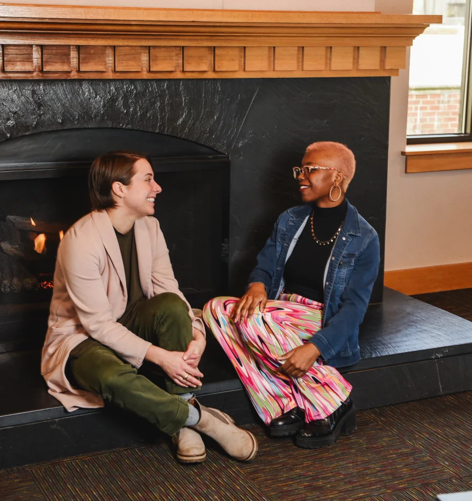 Marcelina Palmer ’27 (right) with her college life coach, Jess Denke.